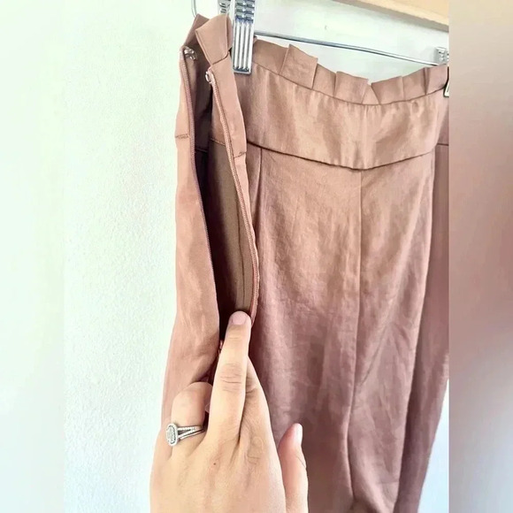 Line & Dot Ali Paperbag Waist Cropped Satin Trouser Pants in Terracotta Size Med - Picture 8 of 13